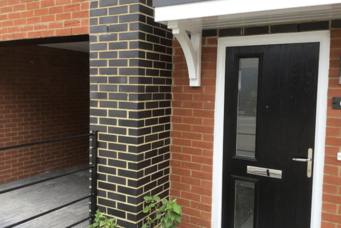 Black and red bricks on a porch