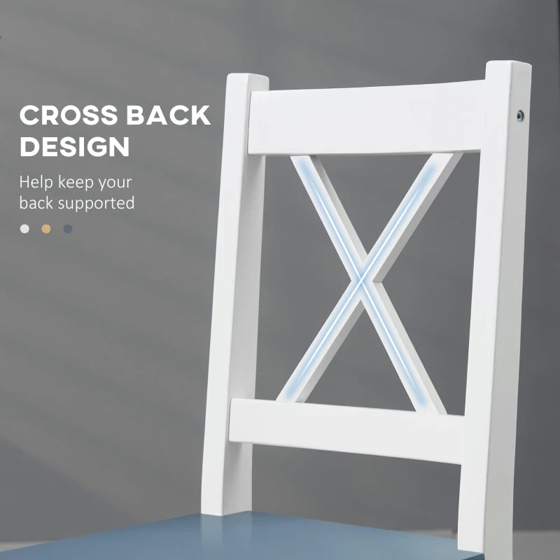 Set of 2 White Pine Wood Dining Chairs with Cross Back Design - Solid Kitchen & Living Room Seating