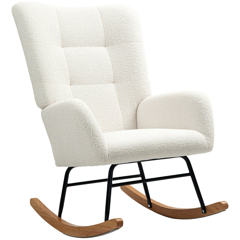 Cream White Teddy Fleece Rocking Chair - Comfortable and Stylish Seating for Home