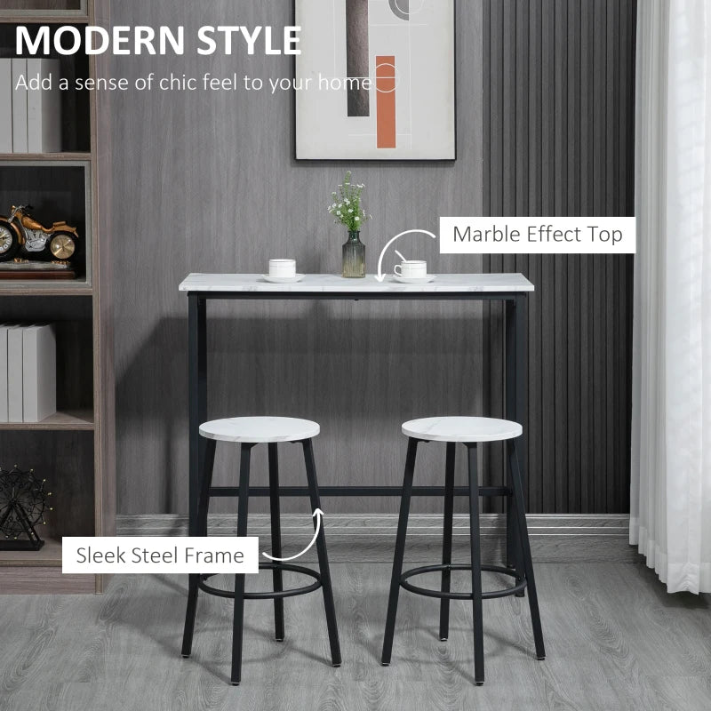 Elegant Three-Piece Marble-Effect Bar Table Set - Stylish White and Black Design for Modern Home Decor