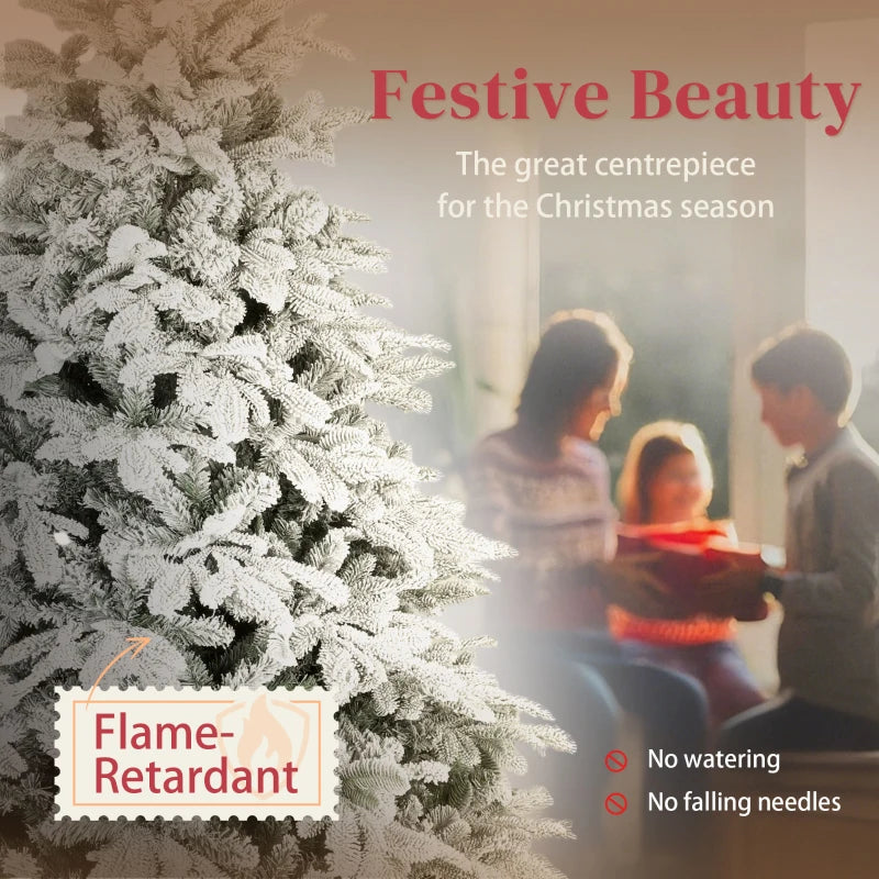 7ft Flocked Christmas Tree - 1867 Branches, Hinged Design, Foldable Metal Stand, Easy Assembly for Home & Office Decor