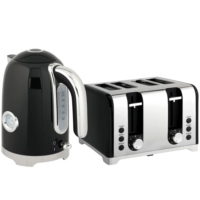 Retro 3000W Black Kettle and Toaster Set - Stylish Kitchen Appliances for Modern Homes