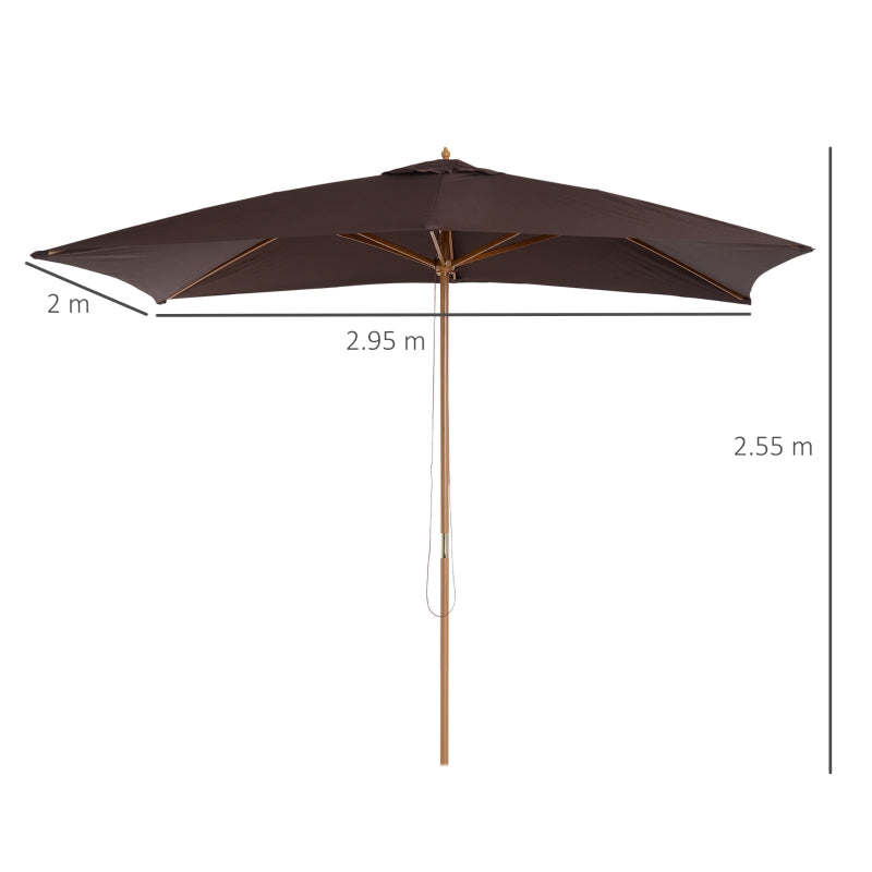 Dark Coffee Wooden Garden Parasol Umbrella - 2 x 3m Outdoor Sun Shade