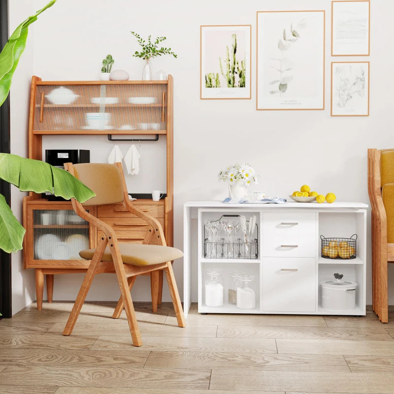 L-Shaped White Computer Desk with Storage, Drawer & Cabinet - Corner Laptop PC Workstation for Home Office, 120x115x76cm