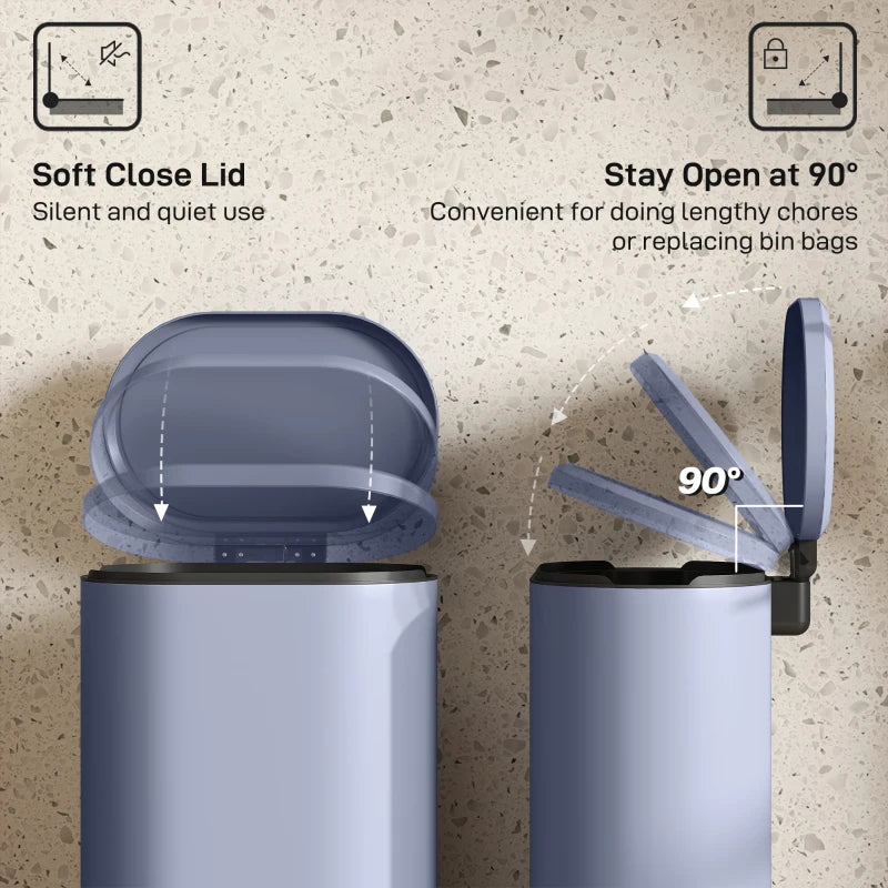 30L Slim Kitchen Bin with 90° Stay-Open Lid, Soft-Close Pedal, Removable Inner Bucket, Fingerprint-Resistant Grey for Home Office