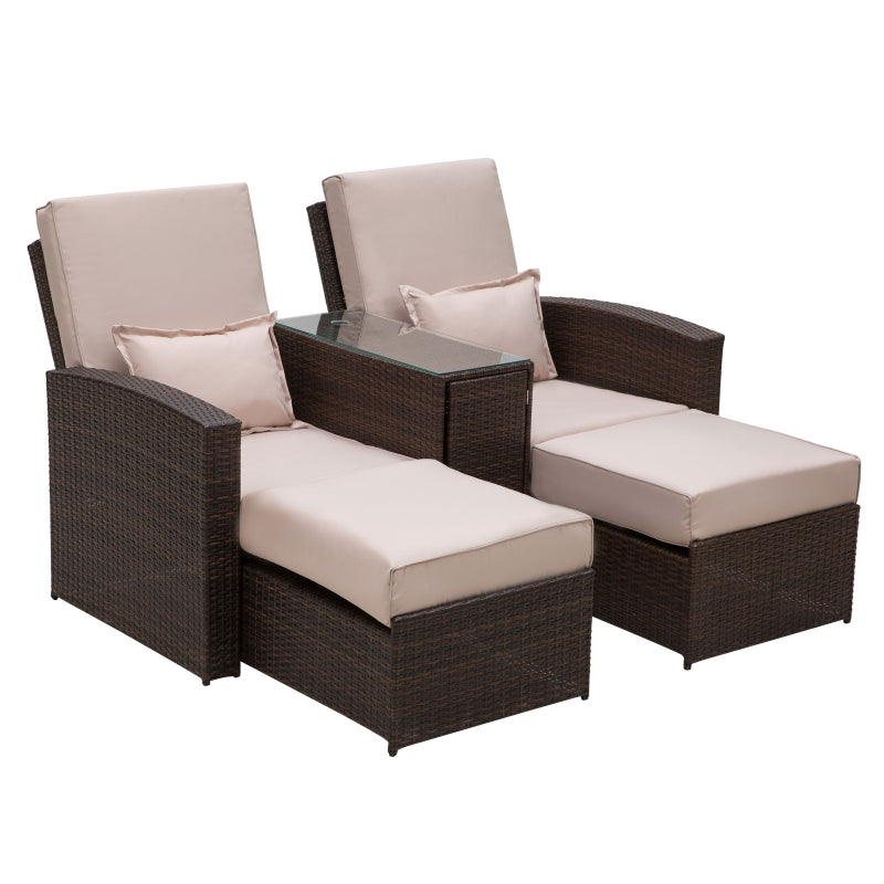 Brown Rattan 2-Seater Sofa Lounger Set