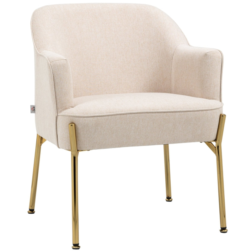 Modern Cream Fabric Accent Chair with Metal Legs for Living Room, Bedroom or Home Office