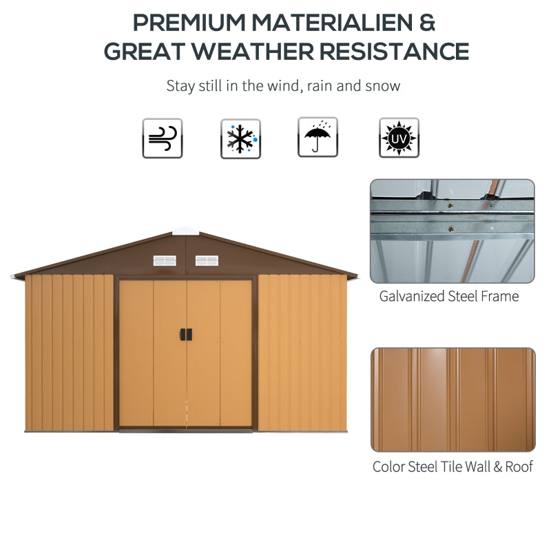 Teak 13ft x11ft Metal Garden Shed
