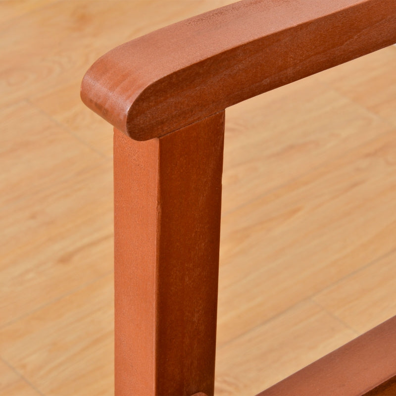 Brown Wooden 2-Seater Foldable Garden Bench with Backrest and Armrest