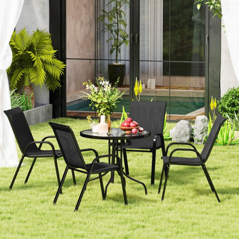 5-Piece Black Steel Patio Set with Glass-Top Table - Outdoor Furniture for Garden and Balcony