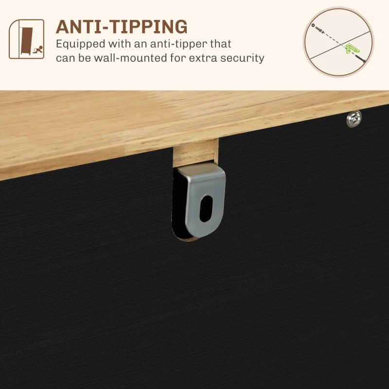 Stylish Black Wood-Effect Sideboard with Rubberwood Top & Adjustable Shelves - Perfect for Dining Room & Kitchen Storage