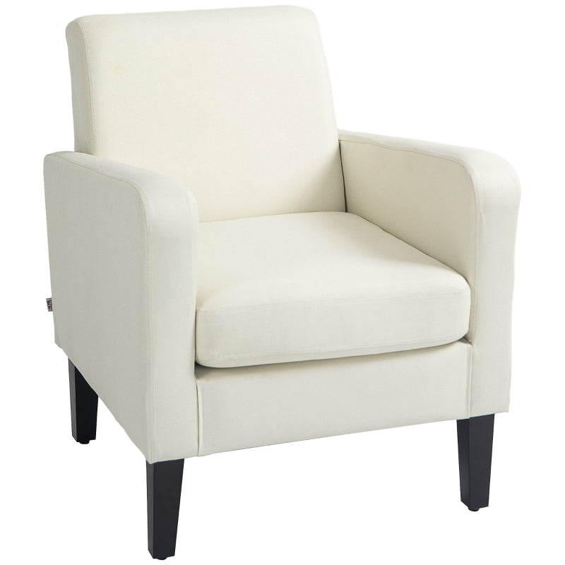 Modern Cream White Accent Chair with Rubber Wood Legs for Living Room and Bedroom Decor