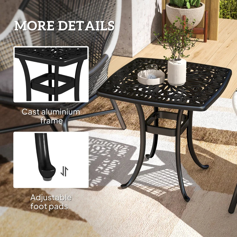 54 x 54cm Black Cast Aluminium Outdoor Garden Table with 38mm Umbrella Hole and Anti-slip Foot Pads for Patio and Balcony