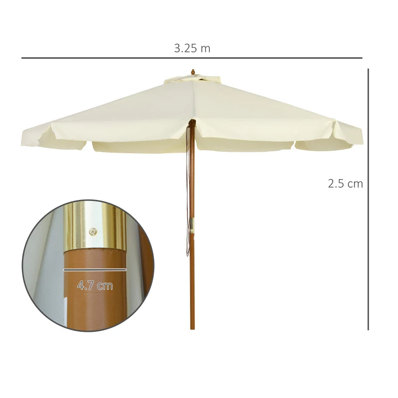 Beige Garden Patio Umbrella with Bamboo Ribs and Ruffles