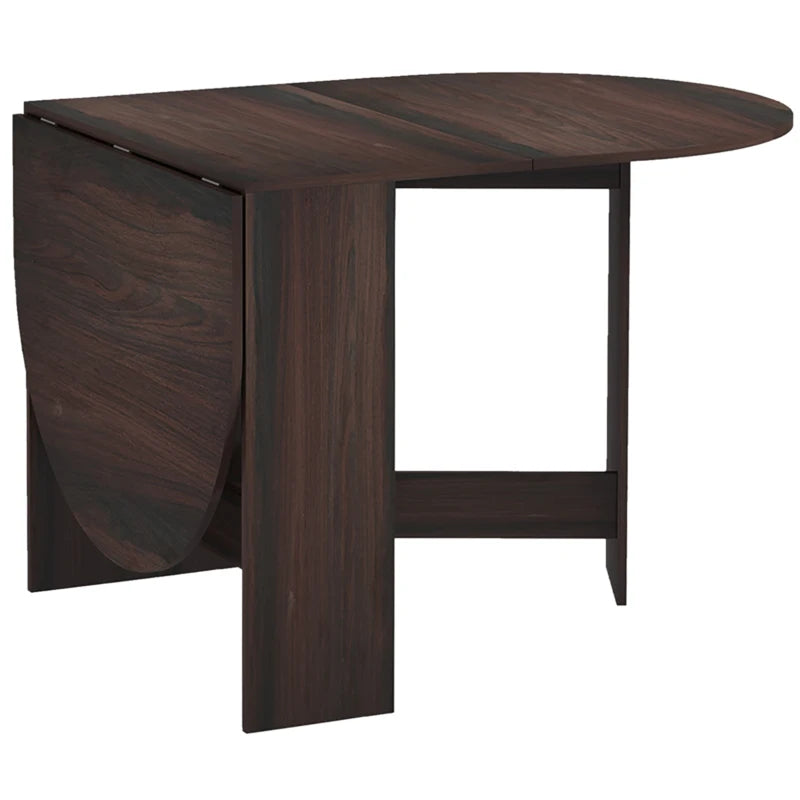 Folding Drop Leaf Dining Table for Small Spaces - Oval Chocolate Wood Effect Tabletop for Dining Room
