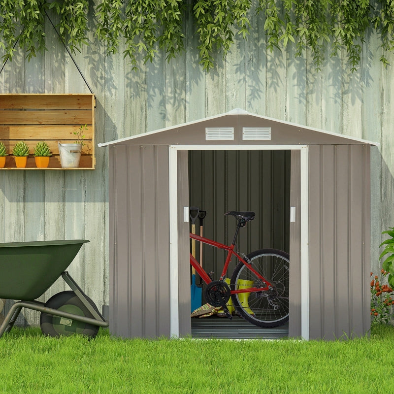 Grey 7ft x 4ft Lockable Garden Metal Storage Shed