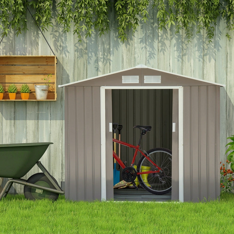 Grey 7ft x 4ft Lockable Garden Metal Storage Shed With Air Vents