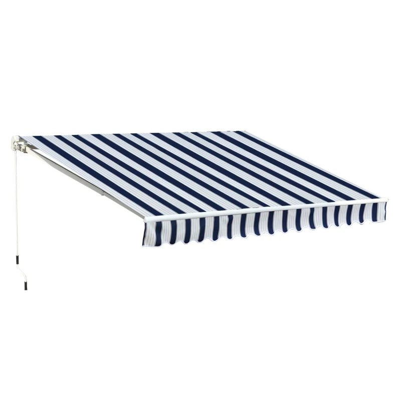 Blue & White Striped Manual Retractable Awning - 3m x 2.5m