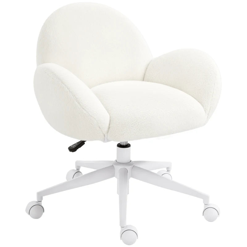 Cute Fluffy Makeup Vanity Chair with Rolling Wheels - Cream White Desk Chair for Bedroom & Living Room Decor