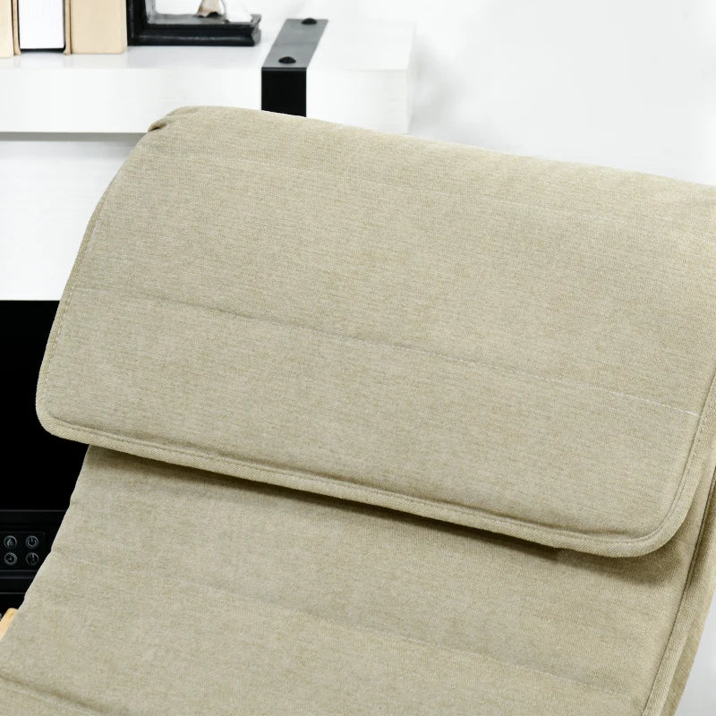 Adjustable Rocking Lounge Chair with Footrest, Side Pocket and Pillow for Ultimate Relaxation in Khaki