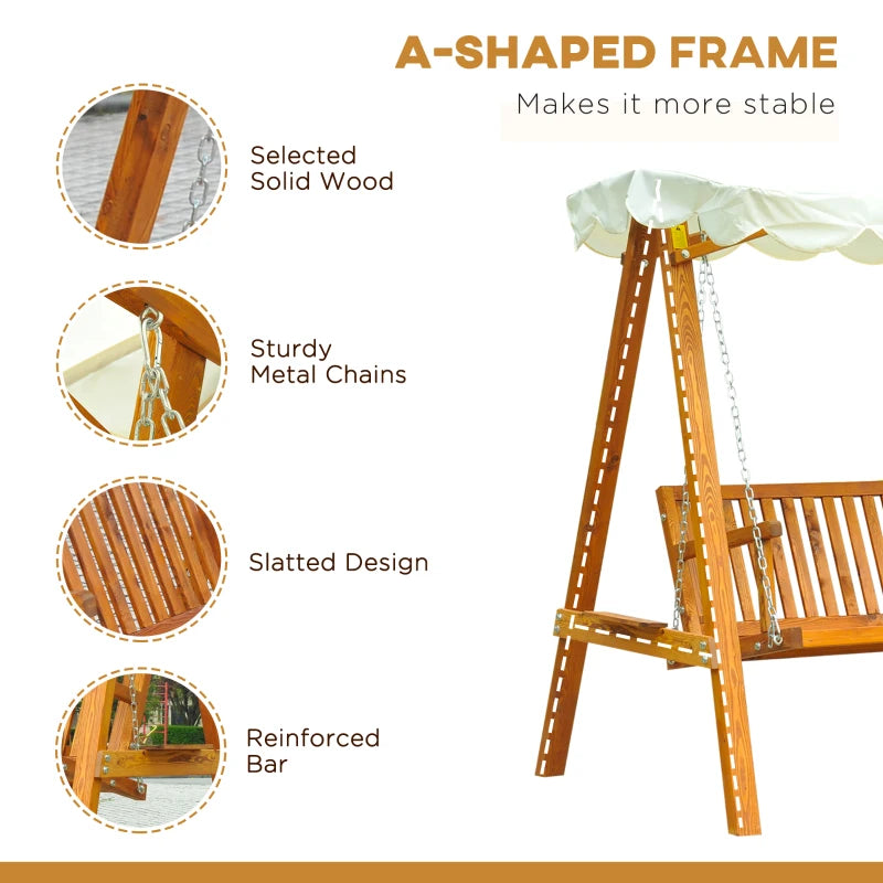 Cream White 3-Seater Wooden Garden Swing Hammock