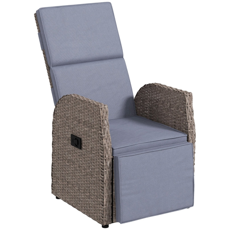 Reclining Rattan Garden Armchair with Footrest - Brown/Grey