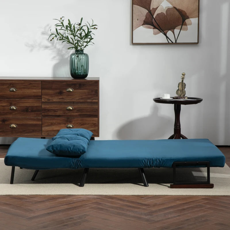 Velvet-Feel Double Sofa Bed with Pillows in Blue - Versatile 4-in-1 Design for Comfort and Style