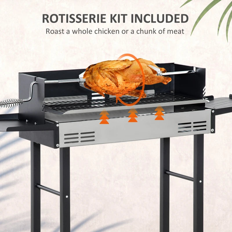 Stainless Steel Charcoal BBQ Rotisserie Grill with 3-Level Grate