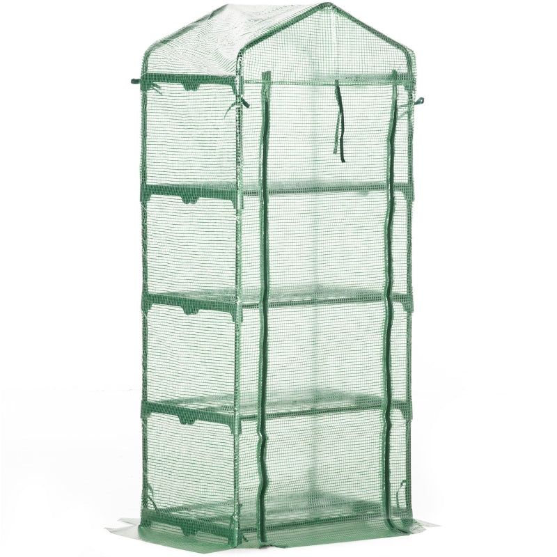Compact Greenhouse with Steel Frame, 4 Tier, Roll-up Door, 70x50x160 cm, Green