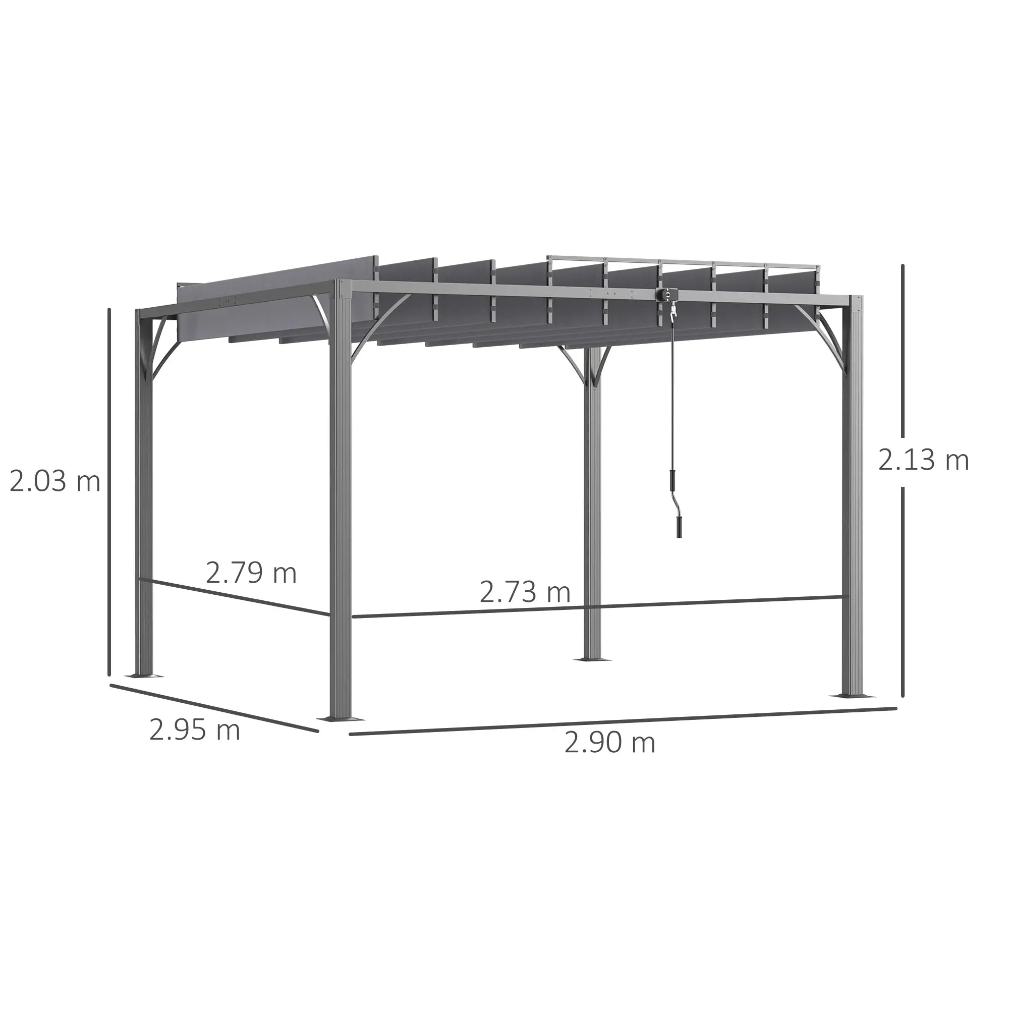 Grey Aluminium 3m x 3m Retractable Roof Patio Pergola - Hard Top/Heavy Duty Metal Pergola