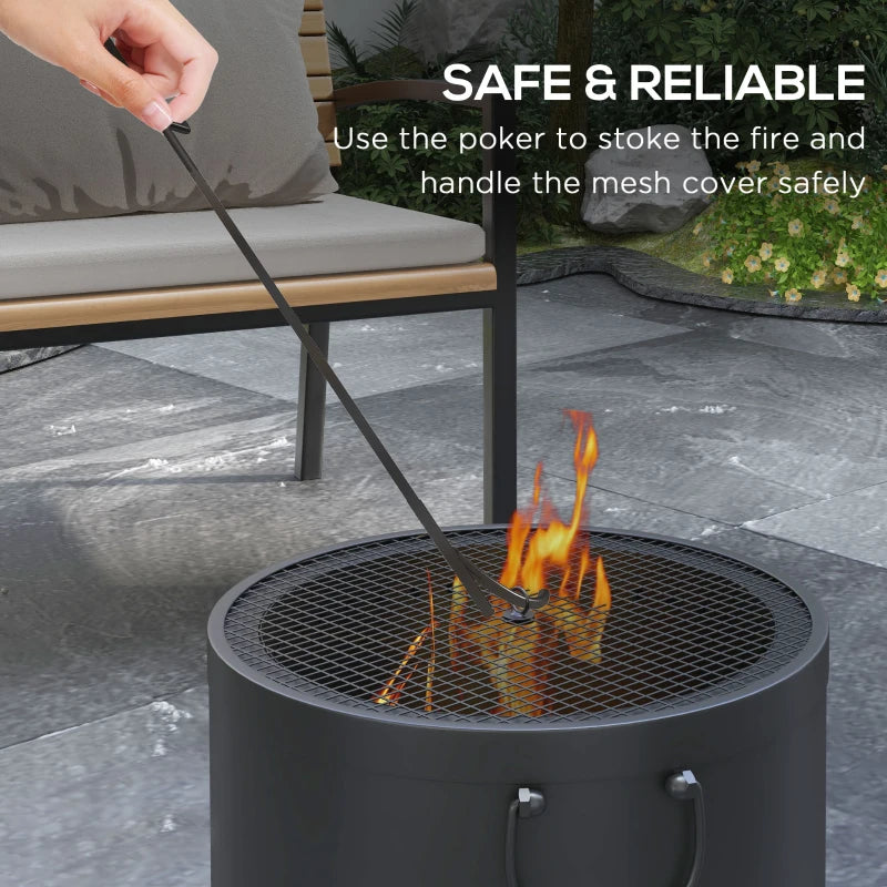 Portable 38cm Dark Grey Smokeless Fire Pit with Spark Screen and Poker - Low Smoke Wood Burning Bonfire Stove for Garden, Patio, and Picnic
