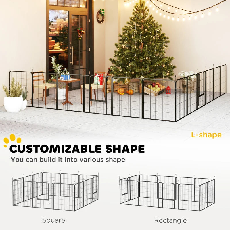 12 Panel Solid Dog Playpen with Doors for Medium Dogs 80cm High Black