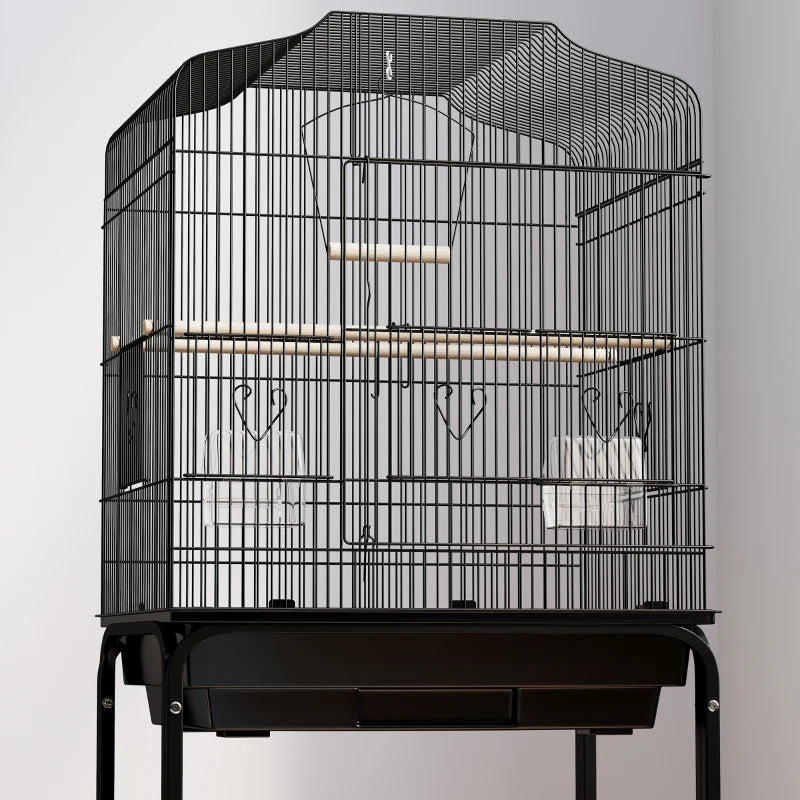Bird Cage for Budgies Finches and Parakeets with Stand Wheels and Slide-out Tray Storage Shelf Black