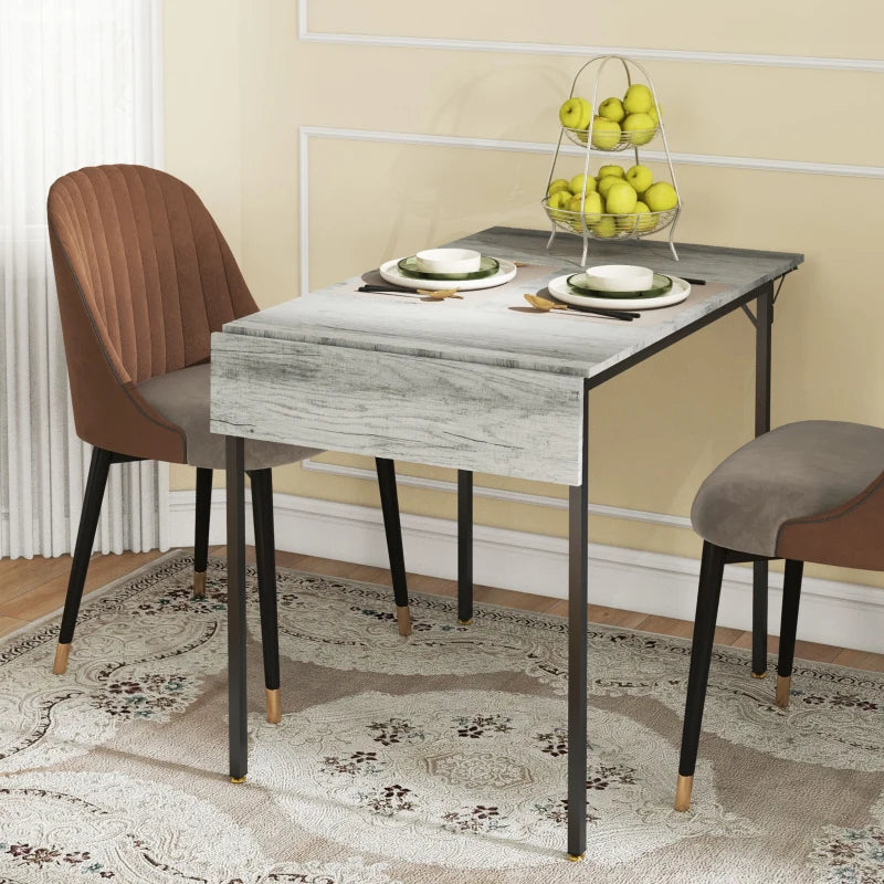 Stylish Grey Four-Person Drop Leaf Dining Table - Space-Saving Design for Modern Homes and Small Dining Areas