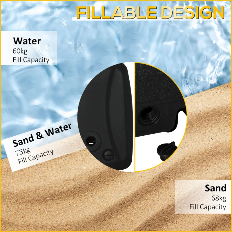 Black Portable Water and Sand Filled Parasol Base - Up to 75kg