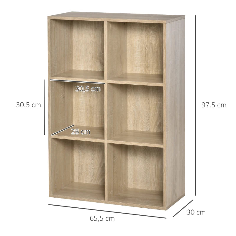 Stylish Six-Cube Bookcase in Oak Wood Effect - Modern Storage Solution for Home & Office Organization