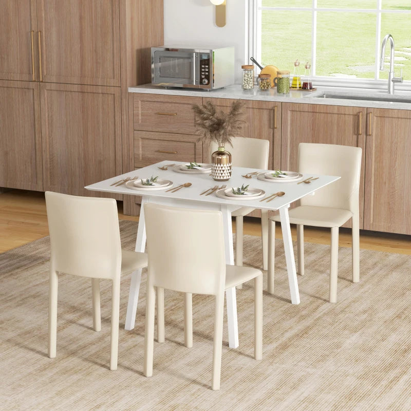 Solid Wood Folding Dining Table - Drop Leaf Rectangle Table for 2-4 People, Space-Saving Kitchen Table in White