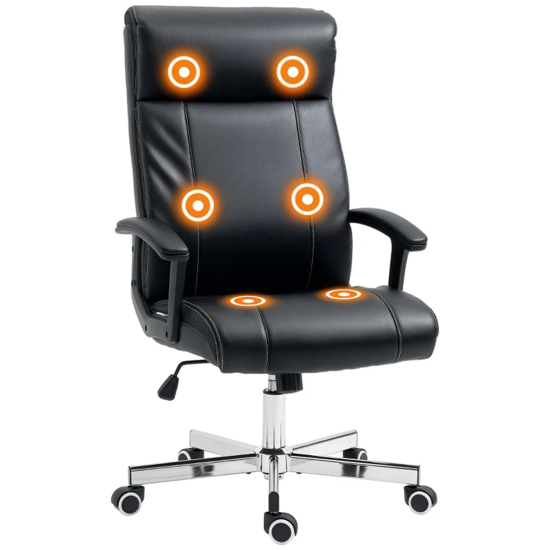 Vinsetto High Back Massage Office Chair - PU Leather Desk Chair with 6 Point Massage, Adjustable Height & Remote Control, Black