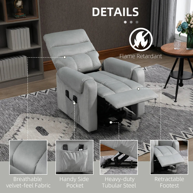 Electric Power Lift Recliner Chair with Vibration Massage, Remote Control and Side Pockets in Grey