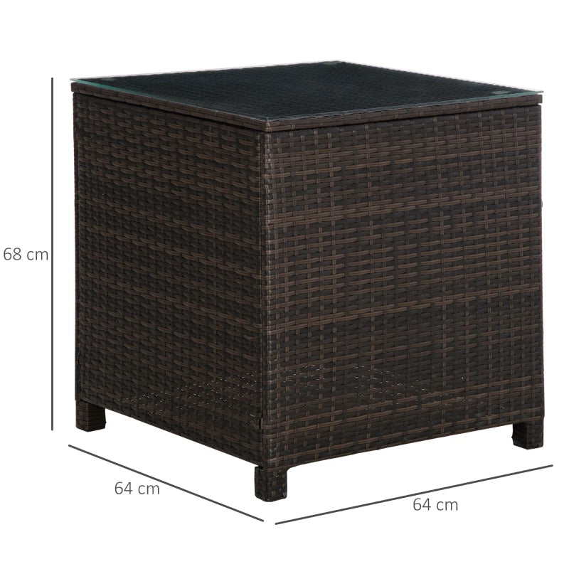 Brown Rattan Patio Side Table with Tempered Glass Top