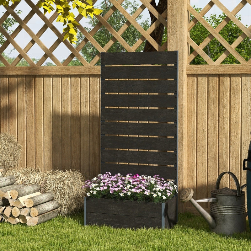 34 x 69.5cm Black Garden Planter Box with Back Trellis