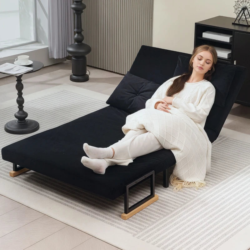 Velvet-Feel Double Sofa Bed with Pillows in Black - Versatile 4-in-1 Design for Comfort and Style