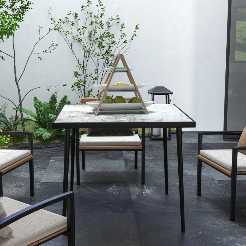 Grey Square Outdoor Dining Table for 4 with Marble Glass Top