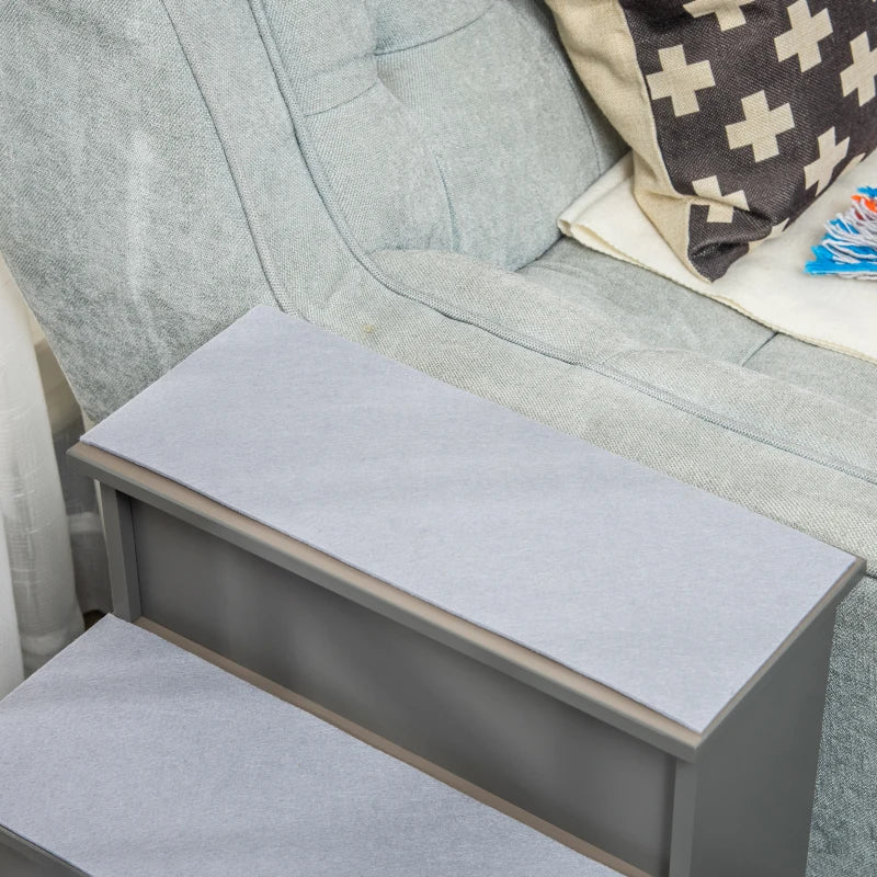 4 Step Wooden Dog Stairs - Non-Slip Pet Ladder for Bed & Couch, Grey, 40x59x54.2 cm - Ideal for Dogs & Cats