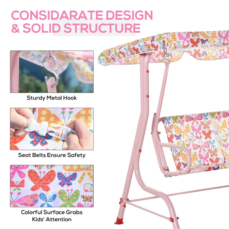 Kids Pink Garden Swing Chair with Adjustable Canopy