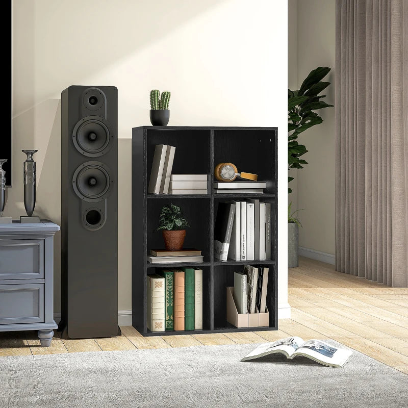 Stylish Six-Cube Bookcase in Black Wood Effect - Modern Storage Solution for Home or Office Organization