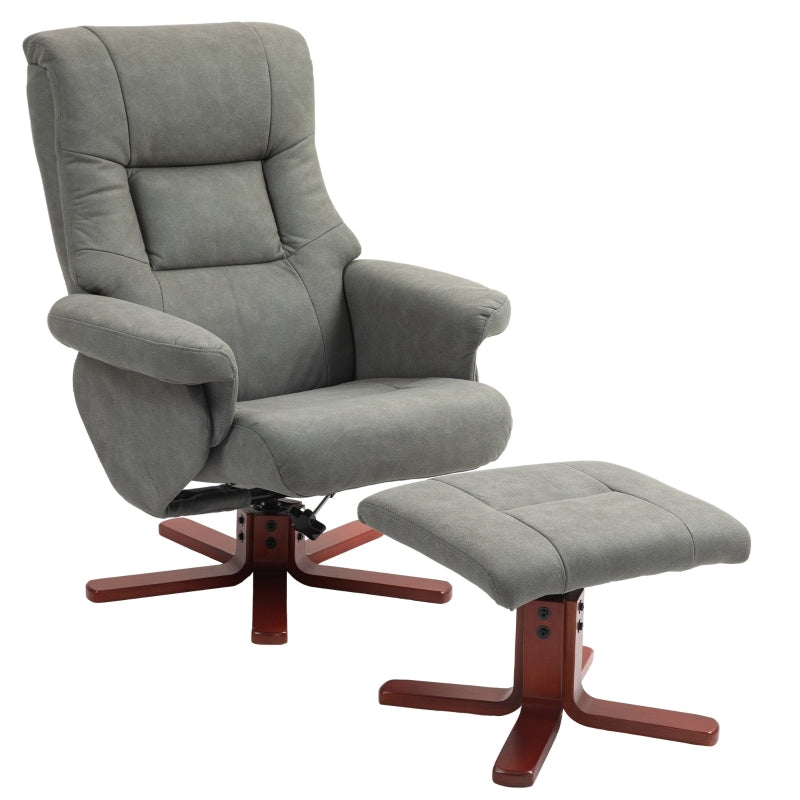 Grey Faux Microfibre Leather Manual Recliner with Footstool Set for Ultimate Comfort