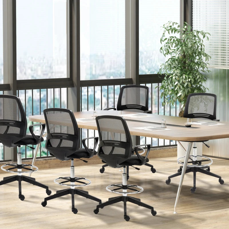 Vinsetto Ergonomic Mesh Drafting Chair - Adjustable Height, Footrest, 360° Swivel, Set of 5 - Tall Office Seating