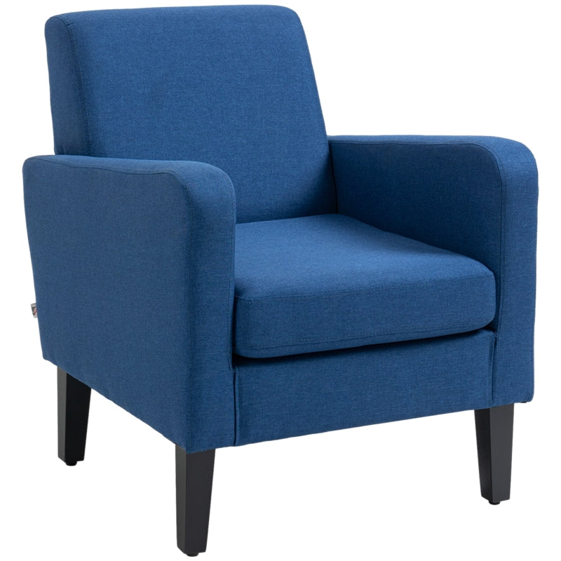 Linen-Look Boxy Armchair in Blue for Stylish Living Room Decor