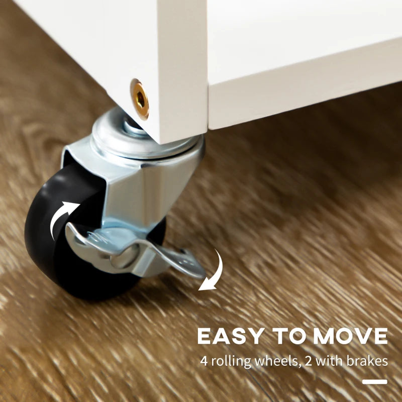 Bamboo Kitchen Island Set with 2 Stools, Rolling Breakfast Cart, Drop Leaf Top, Drawers & Towel Rack - White